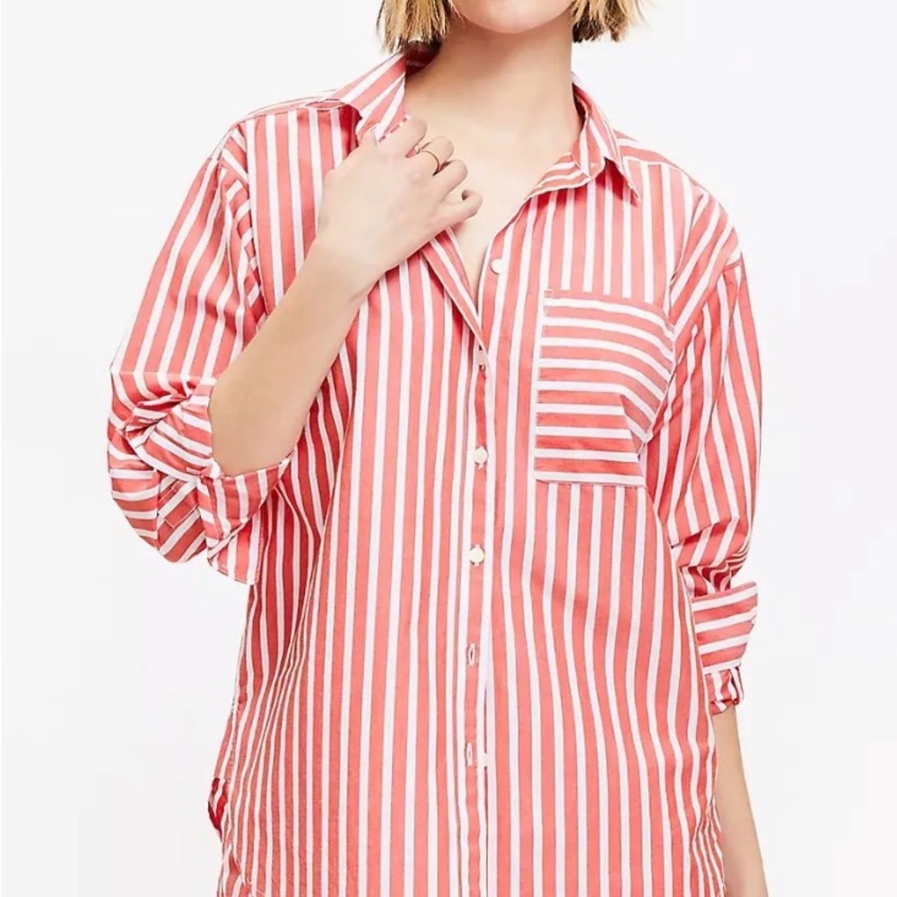 Loft Striped Poplin Everyday Oversized Pocket Shirt